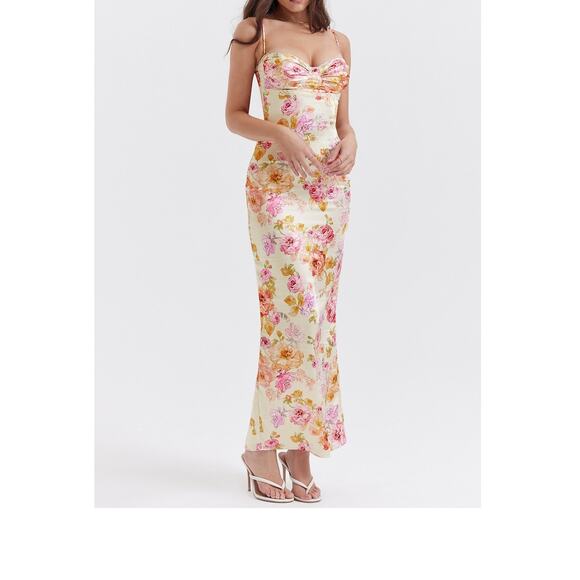 House of CB Josefina Ivory Floral Maxi Dress Size L Large - Picture 2 of 10